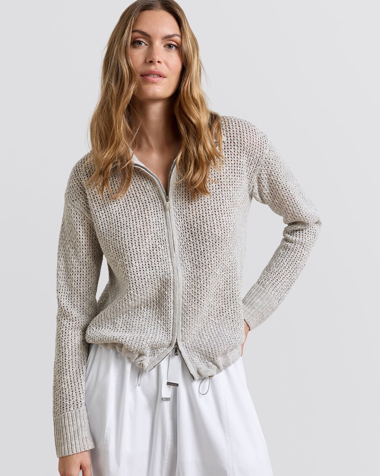 Womens Emory Full Zip Cardigan Sweater Whisper Grey