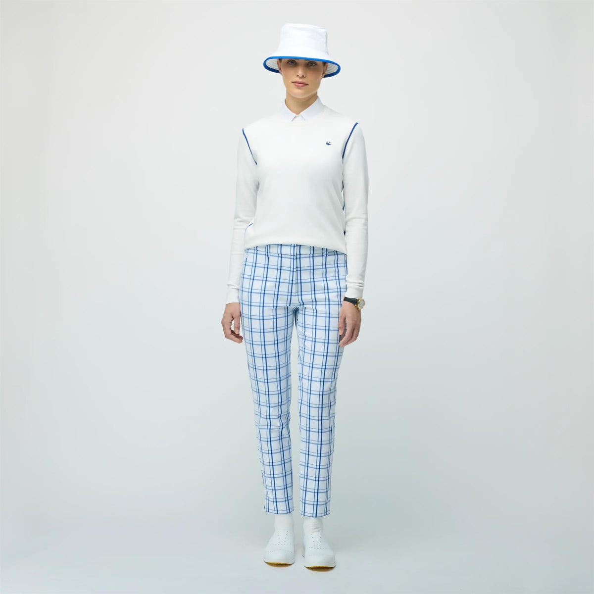 Womens Match Point Check Pant White/Blue Check