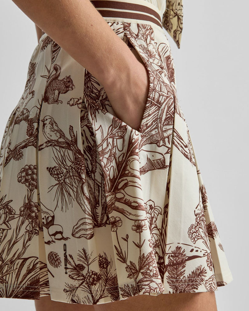 Womens Pleat Skirt Brown Botanical