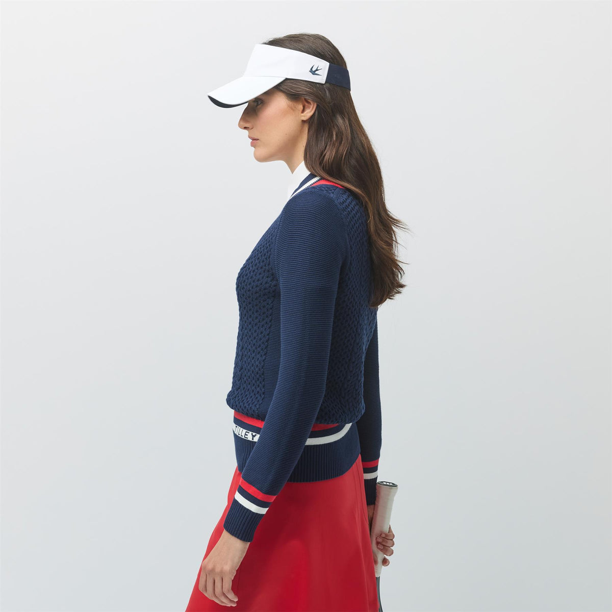 Womens Preppy Deep V Sweater Navy