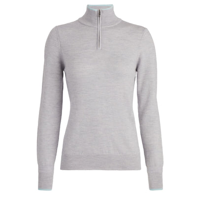 Womens Contrast Tipped Merino Wool Quarter Zip Sweater Heather Grey - SS24