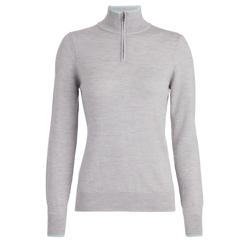 Womens Contrast Tipped Merino Wool Quarter Zip Sweater Heather Grey - SS24