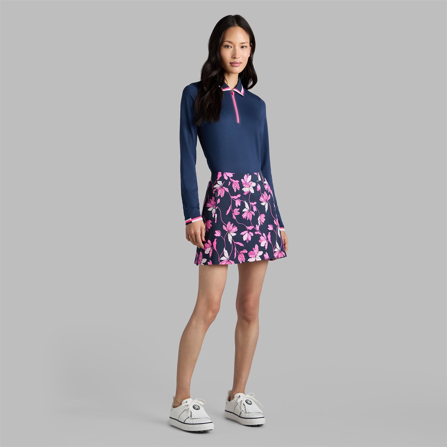 Womens All Play Tipped Fine Stretch Pique LS Polo Twilight