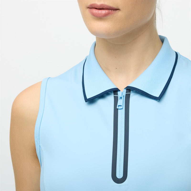 Womens Quarter Zip Polo Dress Powder Blue/Navy