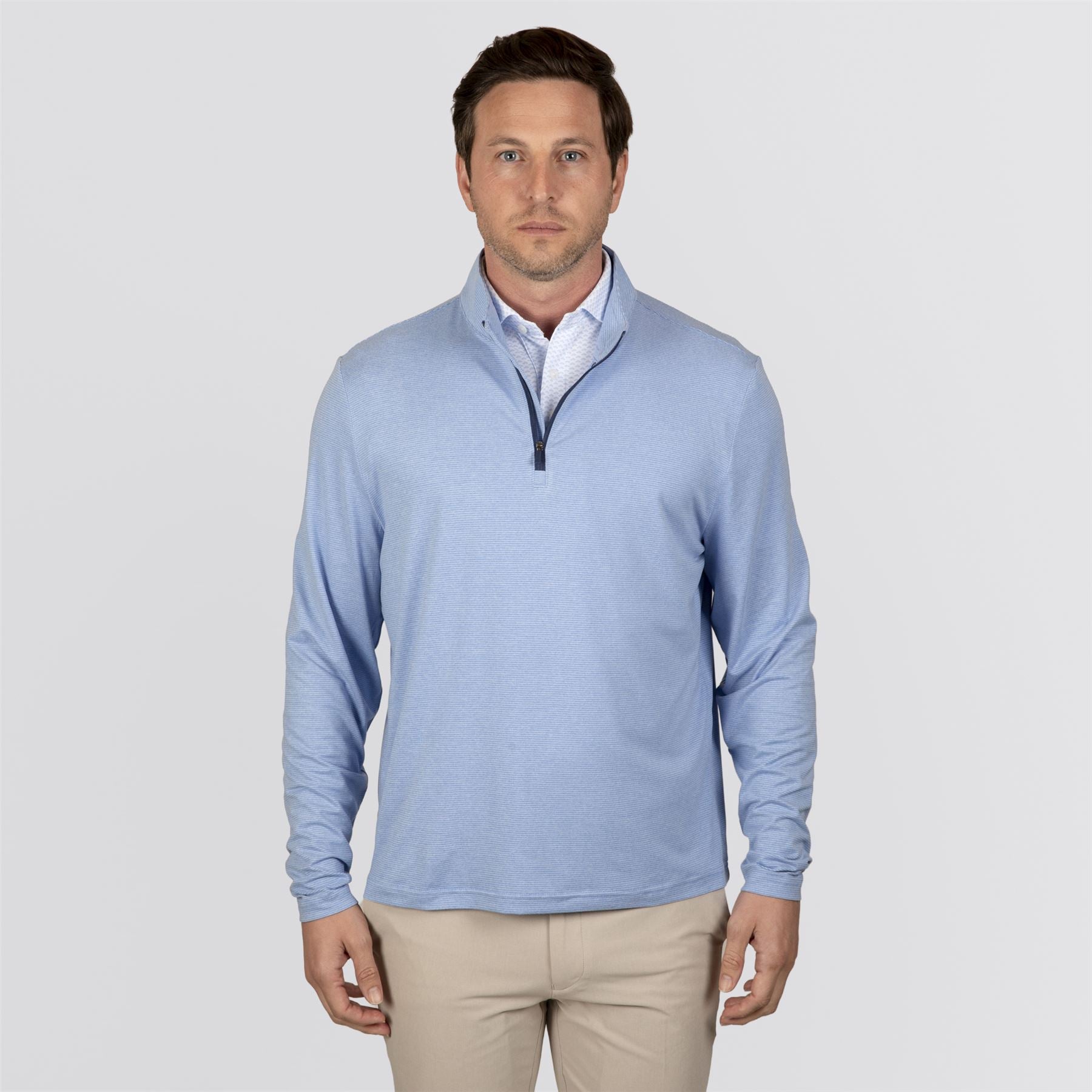 The Royce Quarter-Zip Pullover Heathered Horizon Blue