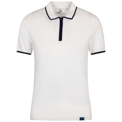 Womens Contrast Tipped Knit Polo White - SS25