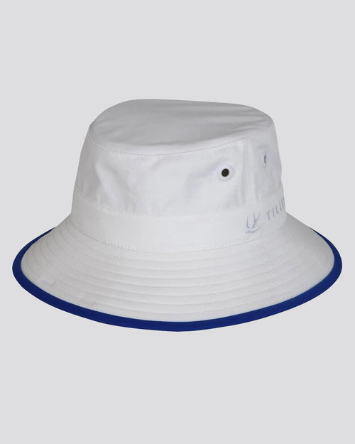 Womens Tilley Wide Brim Bucket Hat White/Cobalt Blue