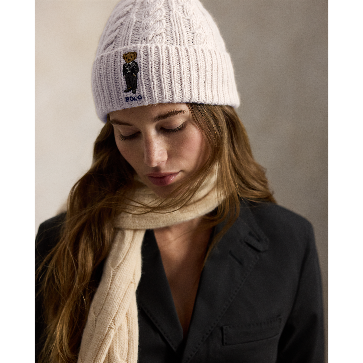 Womens Cable Beanie Cream