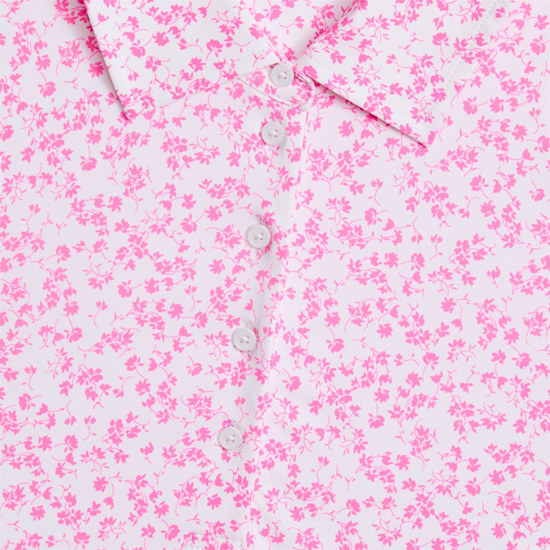 Womens Ditsy Floral Tech Jersey LS Polo Snow