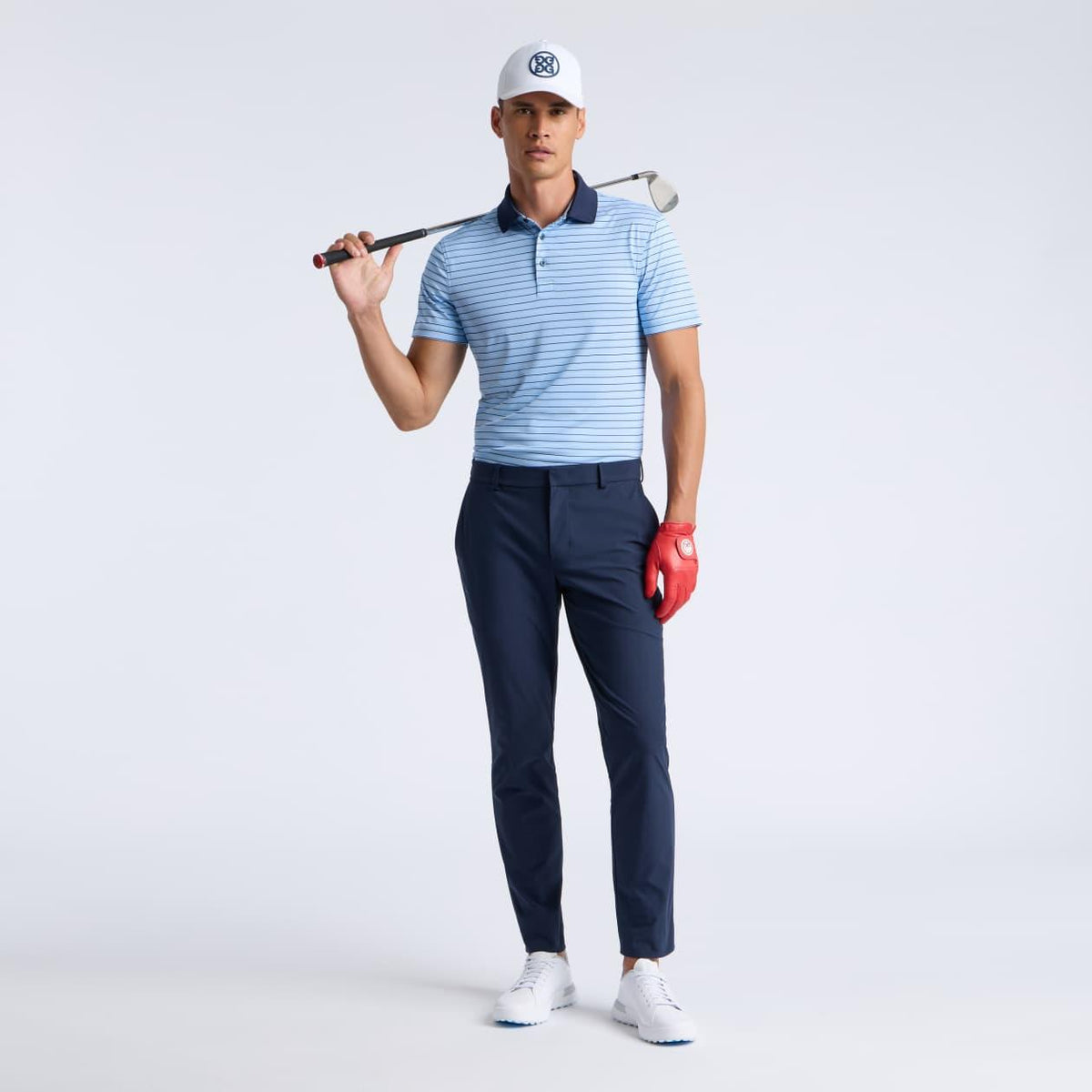 Herringbone Stripe Tech Jersey Polo Classic Red/Twilight