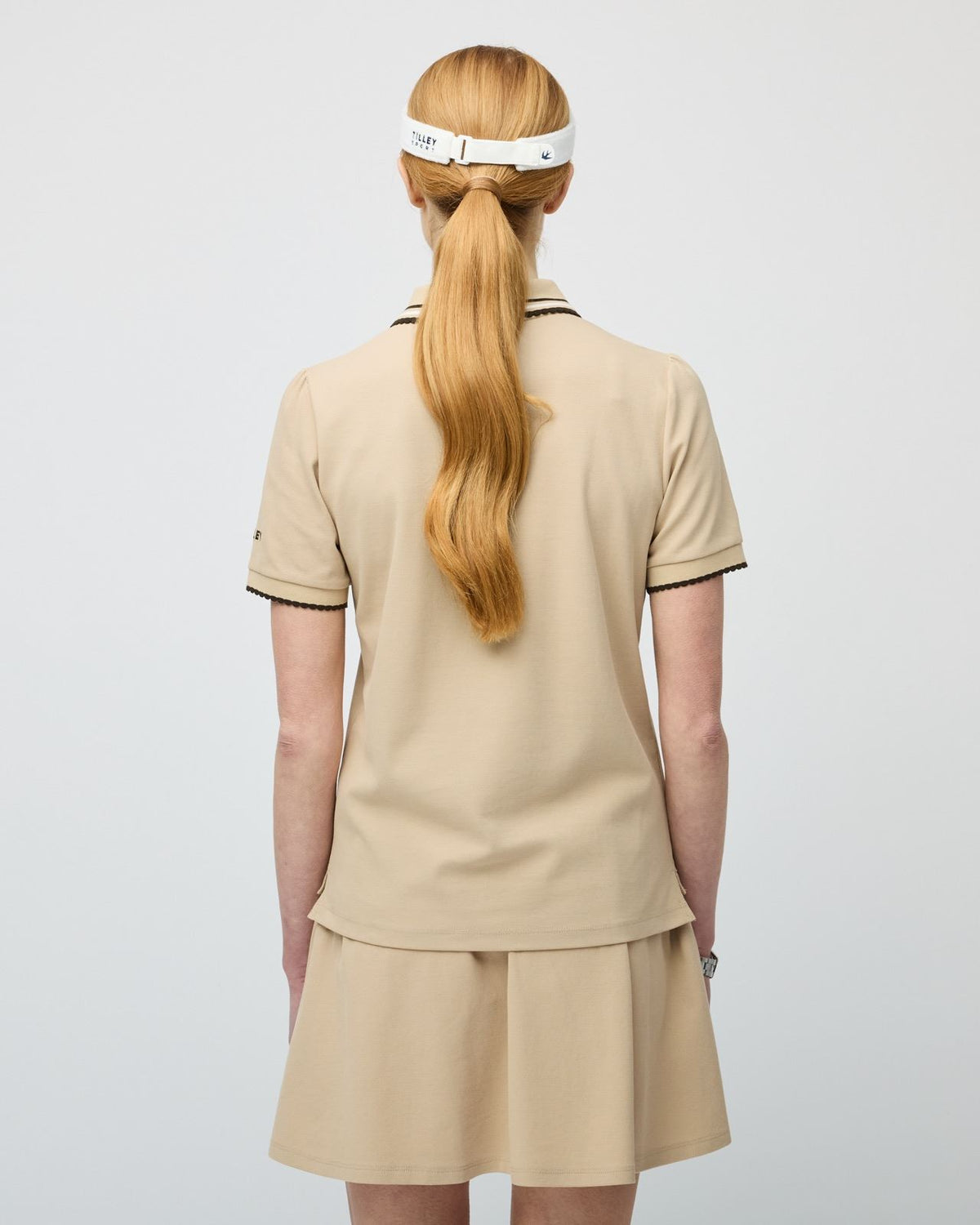 Womens Preppy Pique Puff Sleeve Polo Tan/Chocolate