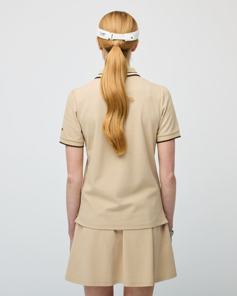 Womens Preppy Pique Puff Sleeve Polo