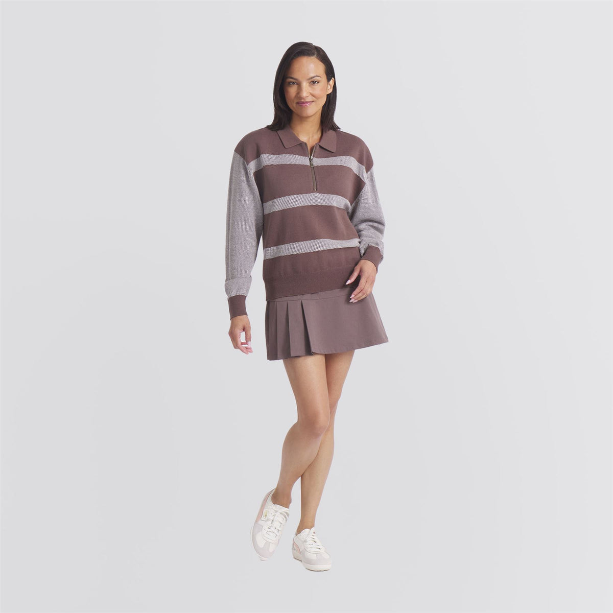 x AP Womens Sweater Collared Quarter Zip Flat Bronze