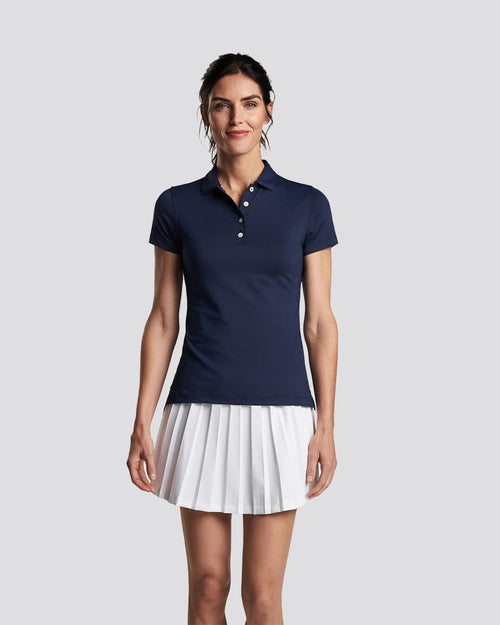 Womens Short Sleeve Button Polo Navy