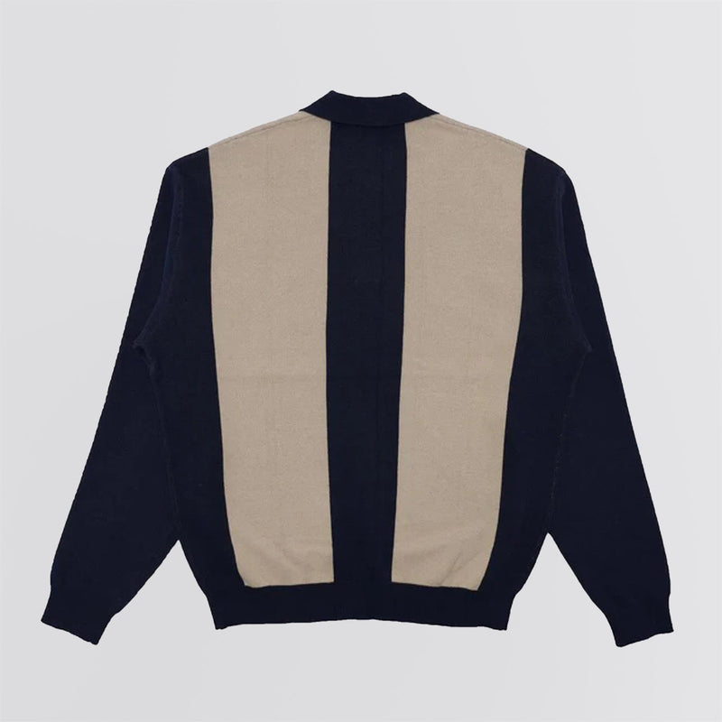 Evans Knitted LS Polo Navy