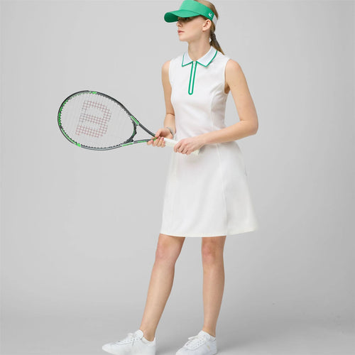 Womens Quarter Zip Polo Dress White/Sport Green