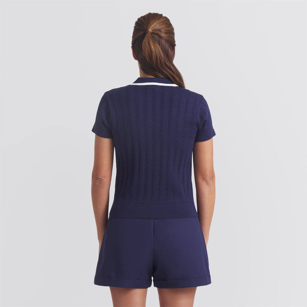 x AP Womens Pointelle Polo Deep Navy