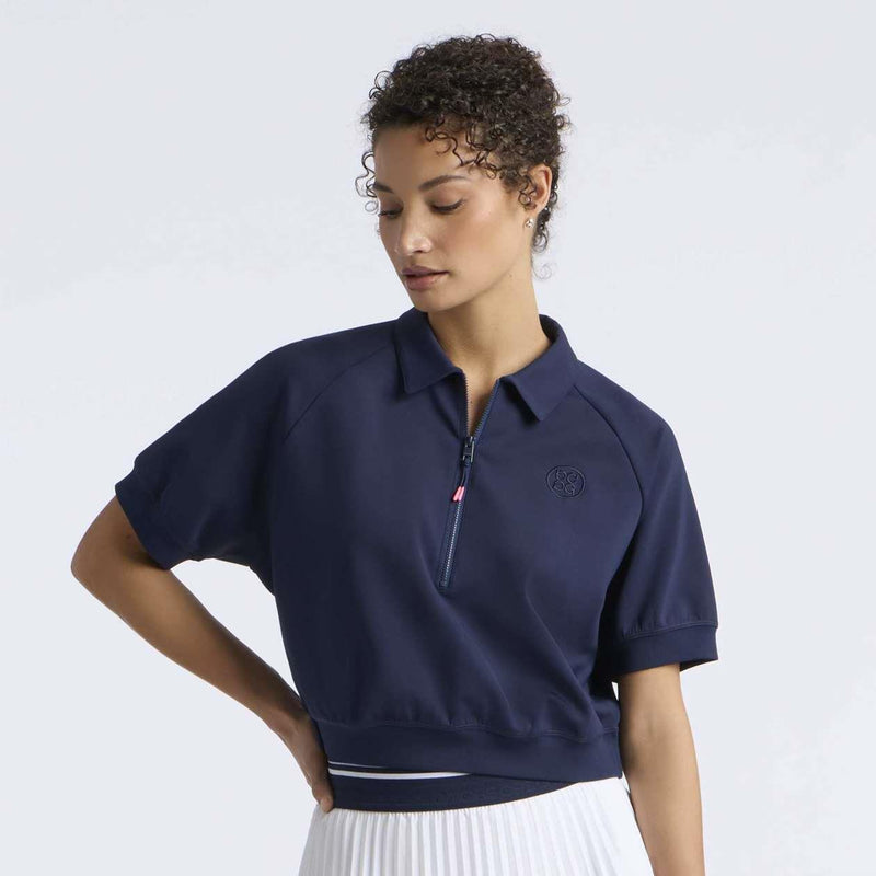 Womens Cropped Stretch Scuba Quarter Zip Polo Twilight