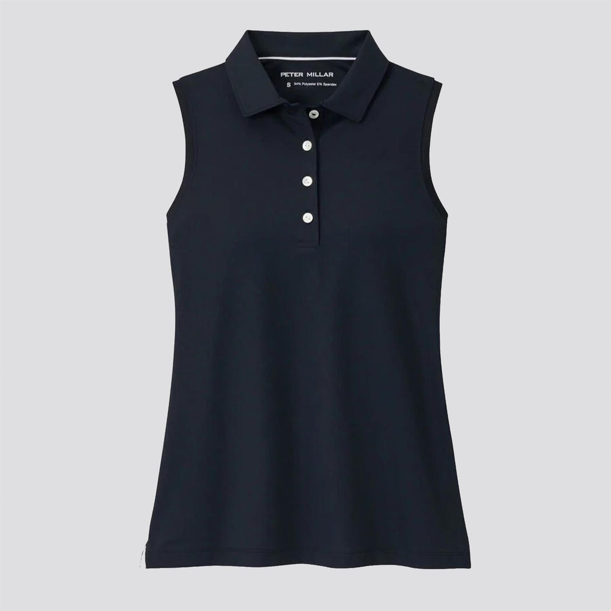 Womens Sleeveless Banded Button Polo Black
