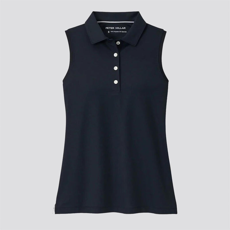 Womens Sleeveless Banded Button Polo Black