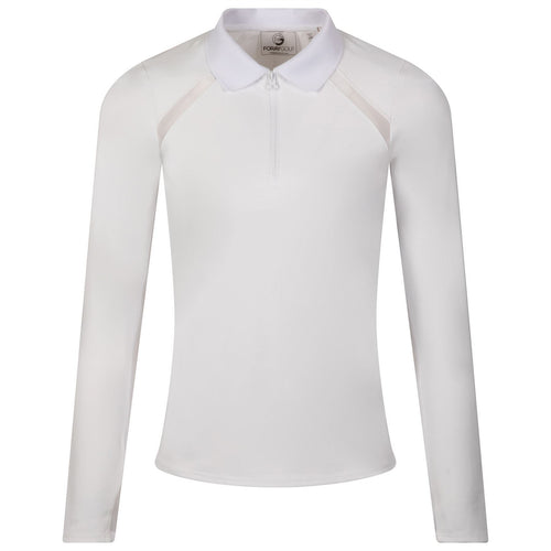 Womens LS Mesh Inset Fashion Polo White - 2024