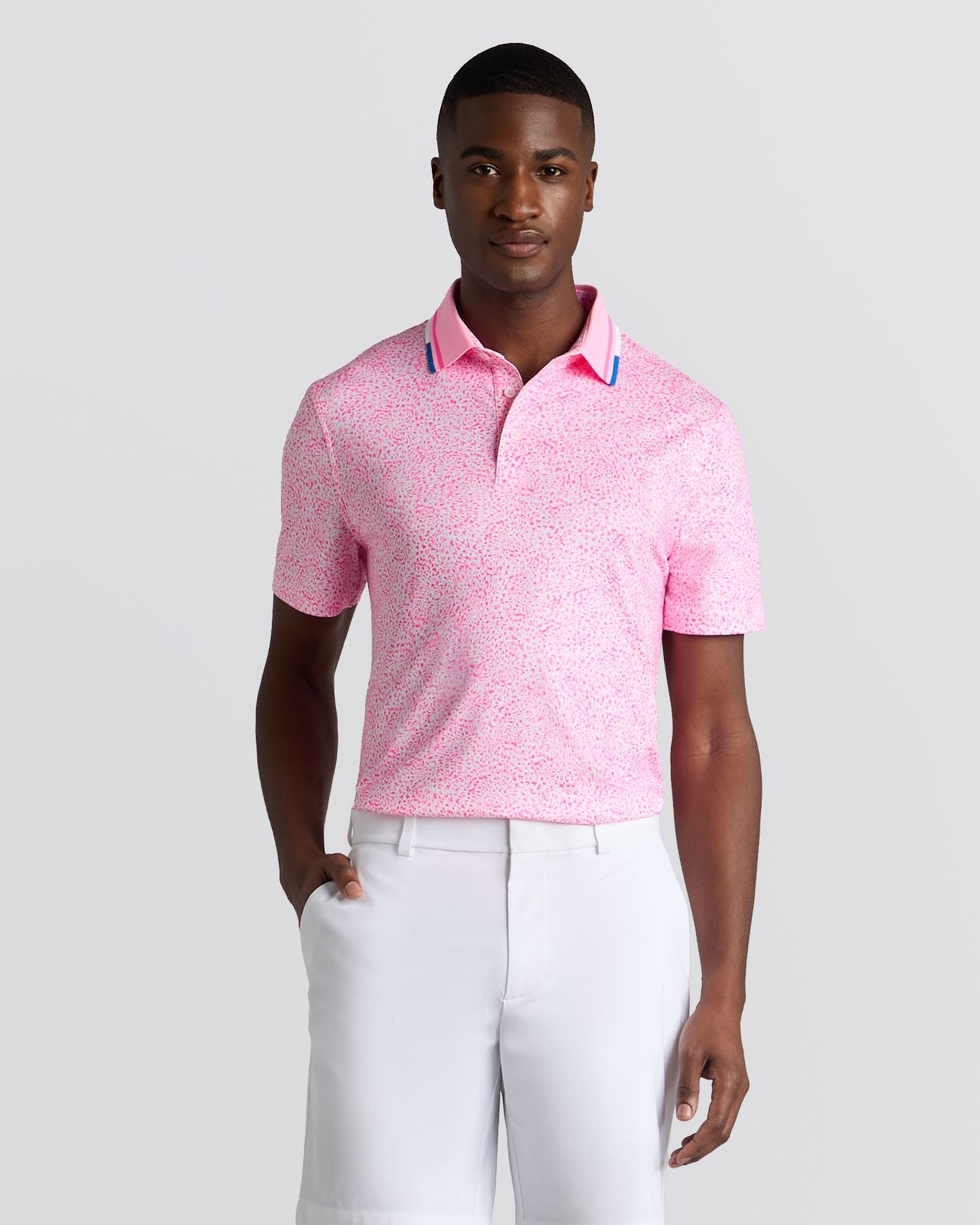 Fireworks Print Tech Jersey Polo Blush