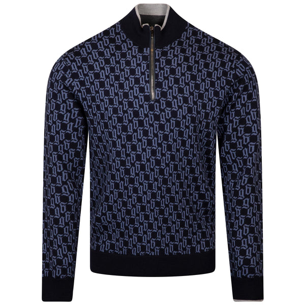 Greyson Wolf Tails Sebonack Jaquard 1/4 Zip Maltese Blue | Mid