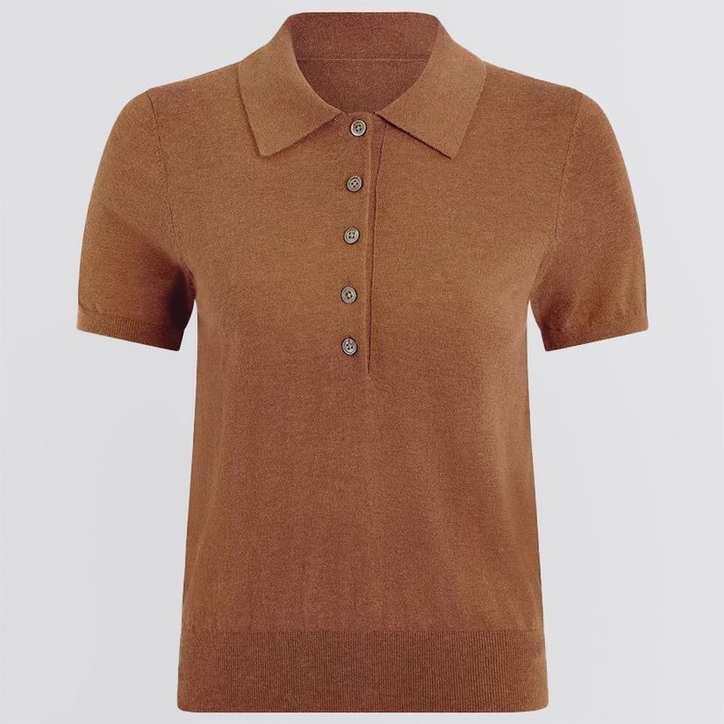 Womens Toni Fine Knit Polo Deep Sand