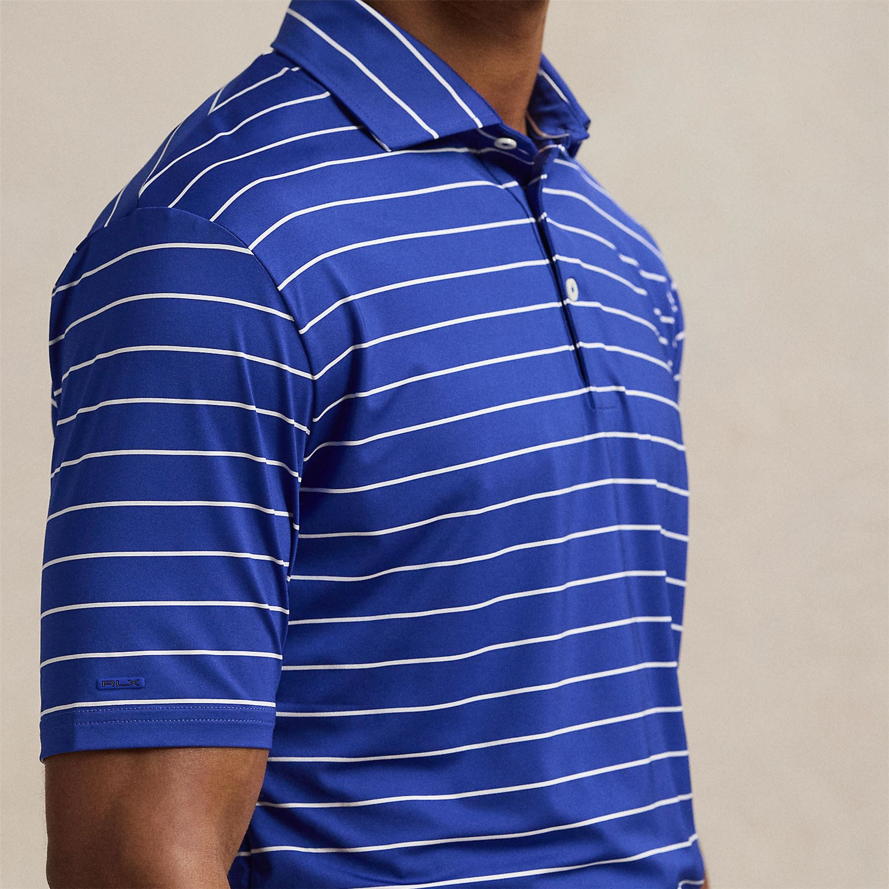 RLX ネイビー/ホワイトストライプ ポロシャツ Ralph Lauren RLX Classic Fit Airflow Jersey Stripe Polo Royal Blue